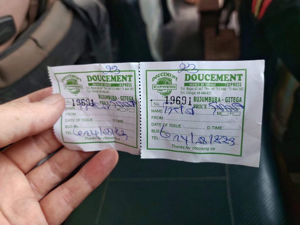bus ticket, Bujumbura to Gitega