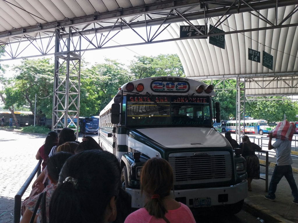 209 chicken bus in Sonsonate bus terminal in El salvador