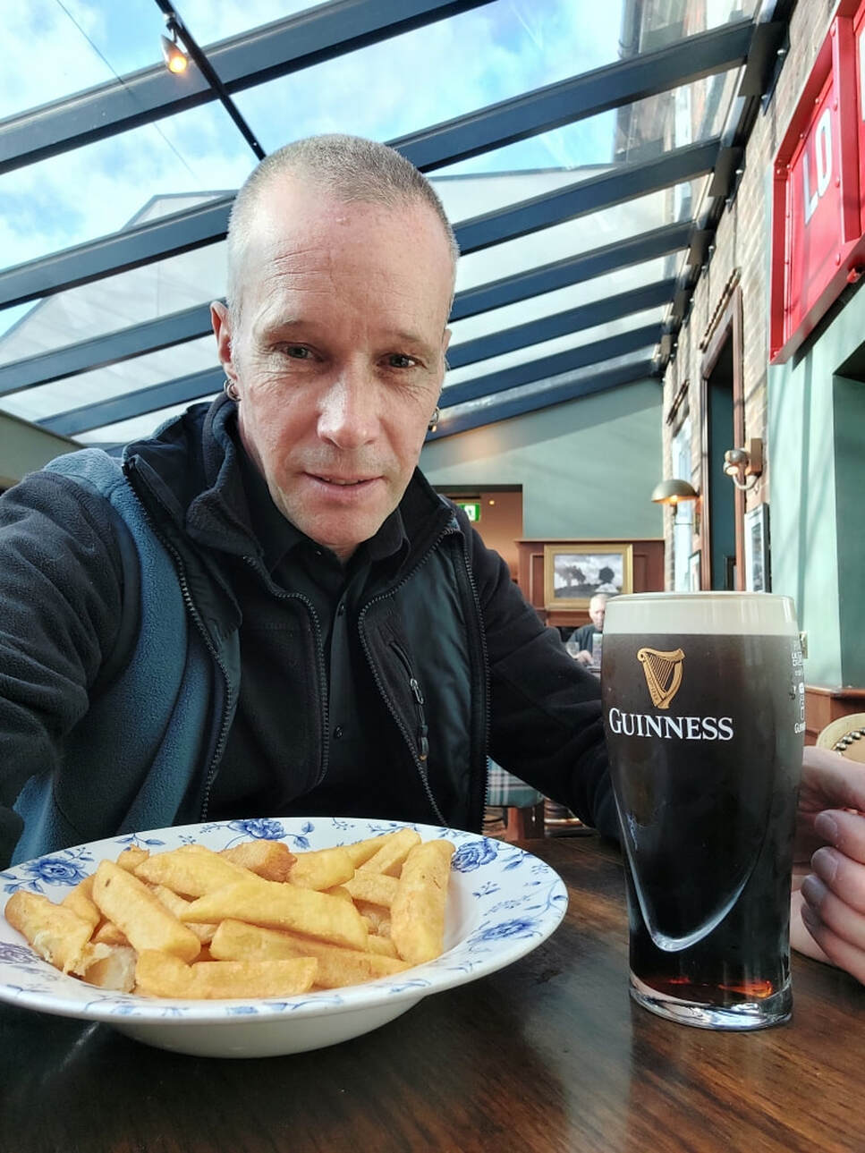 Chips and a Guinness at Whetherspoons in Bletchley