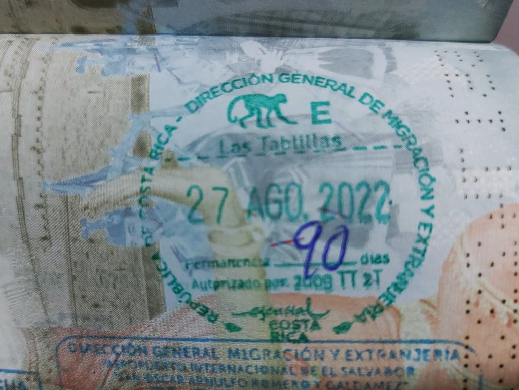 Costa Rica entry stamp at Los Chiles