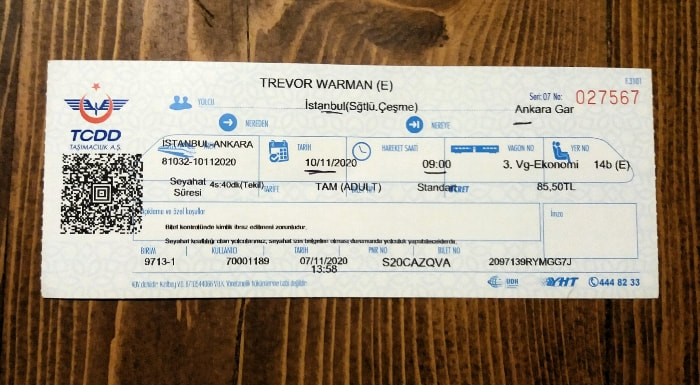 Istanbul to Ankara train ticket