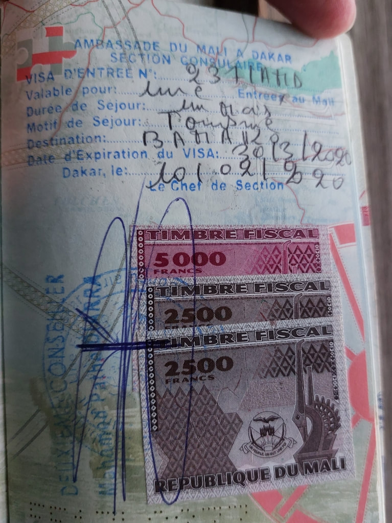 entry stamp for Mali in my passport