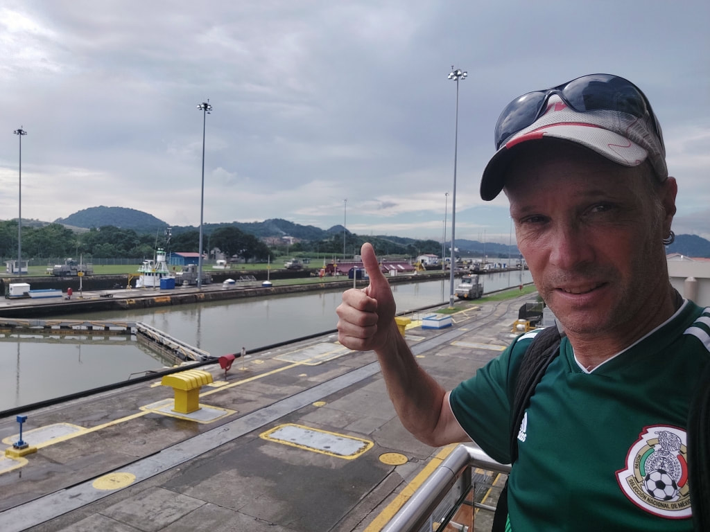 Nomadic Backpacker at the Miraflores Locks on the Panama Canal