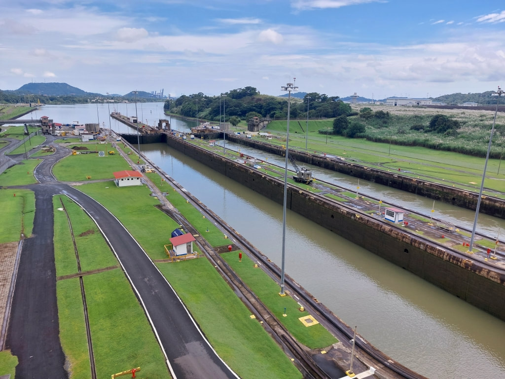 view of the Miraflores Locks on the Panama Canal