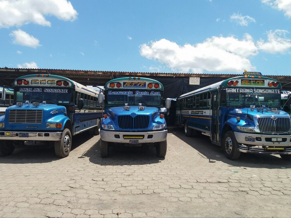 Chicken buses #216 from Santa Ana to Sonsonate
