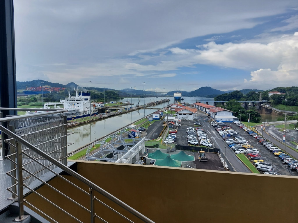 Entrance channel to the Miraflores Locks Panama Canal