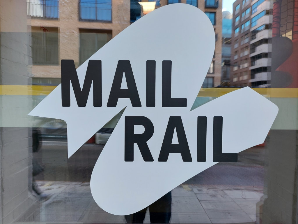Mail Rail sign at The Postal Museum in London