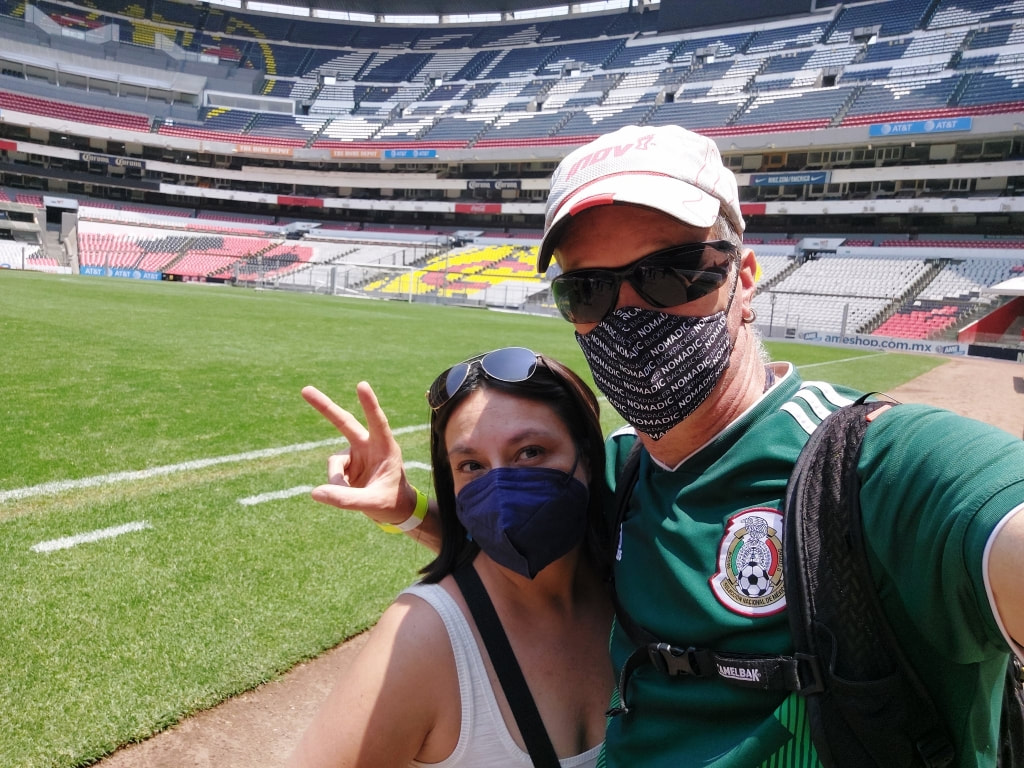 Nomadic Backpacker and Miss CDMX at the Azteca Stadium