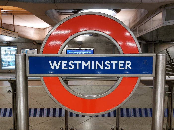 Westminster sign on the London Underground