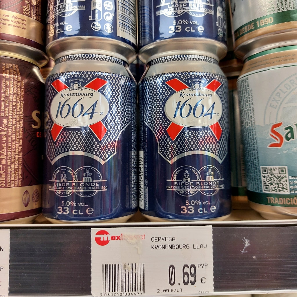 kronenbourg 1664 beer cans at the hyper market in Andorra