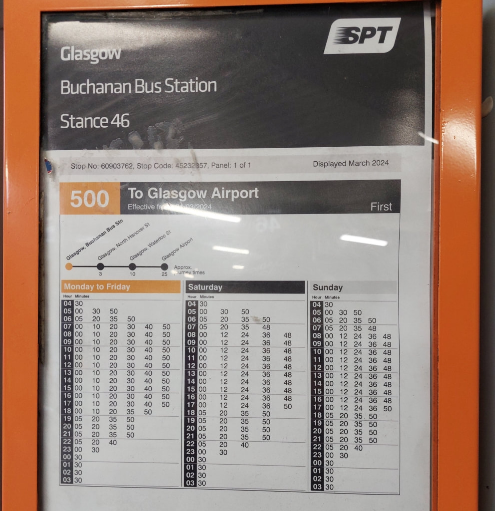 500 Glasgow Airport bus timetable