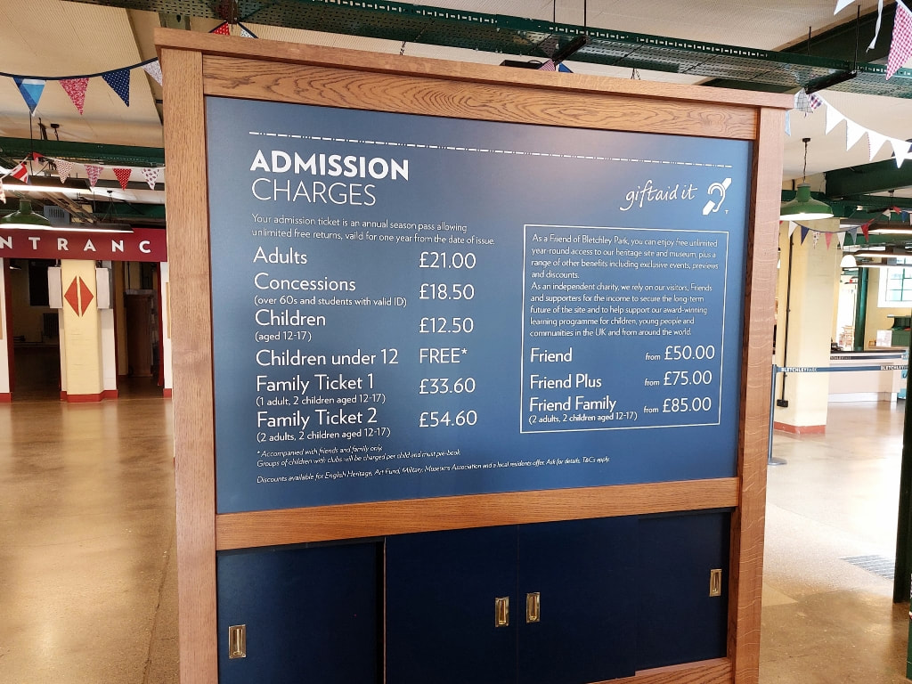 Bletchley Park admission fees
