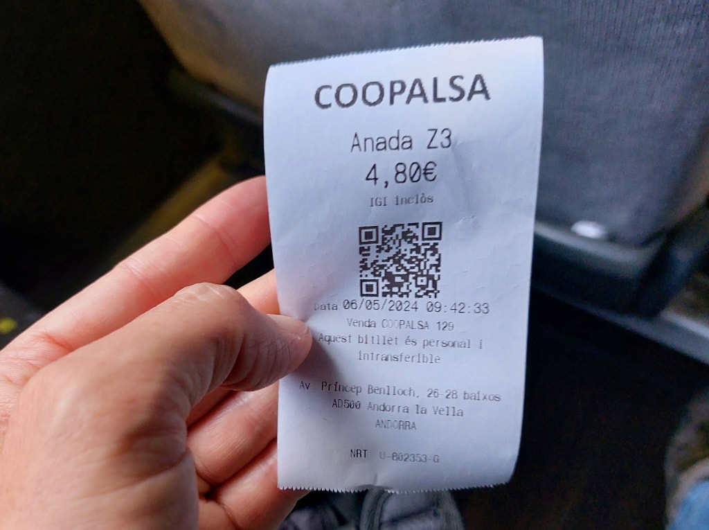 bus ticket on the L4 from Escaldes-Engordany to Pas de la Casa