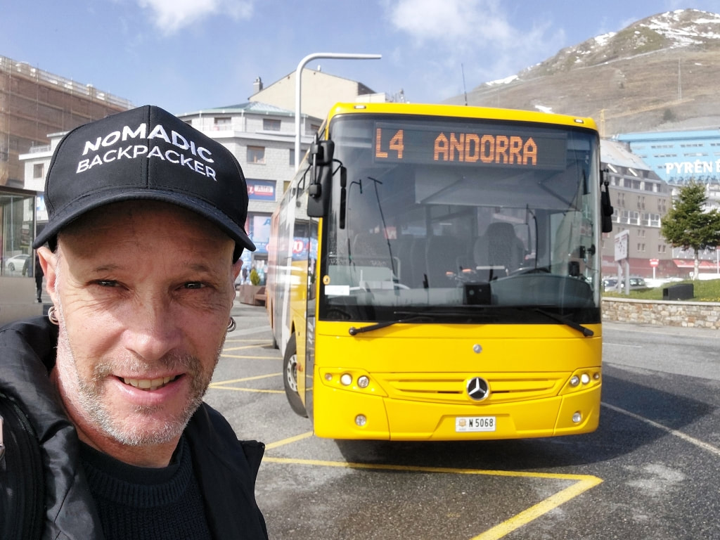 the L4 bus having arrived in Pas de la Casa, Andorra
