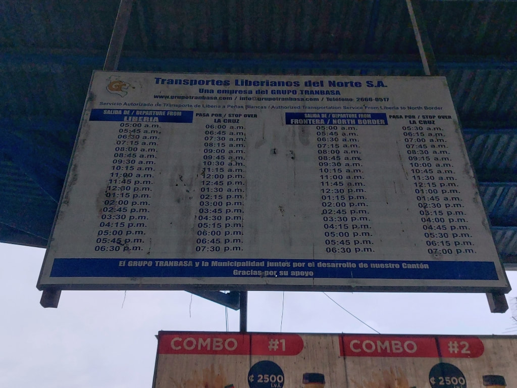 Liberia to peñas blancas bus timetable