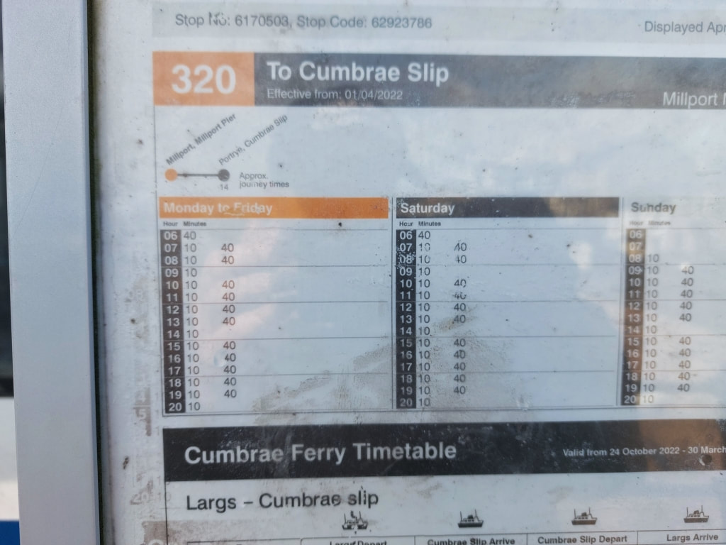 Millport to Cumbrae slip bus timetable