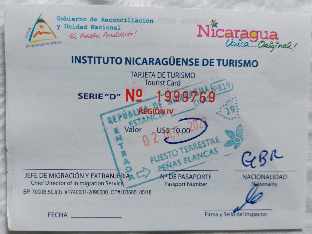 Nicaragua tourist card