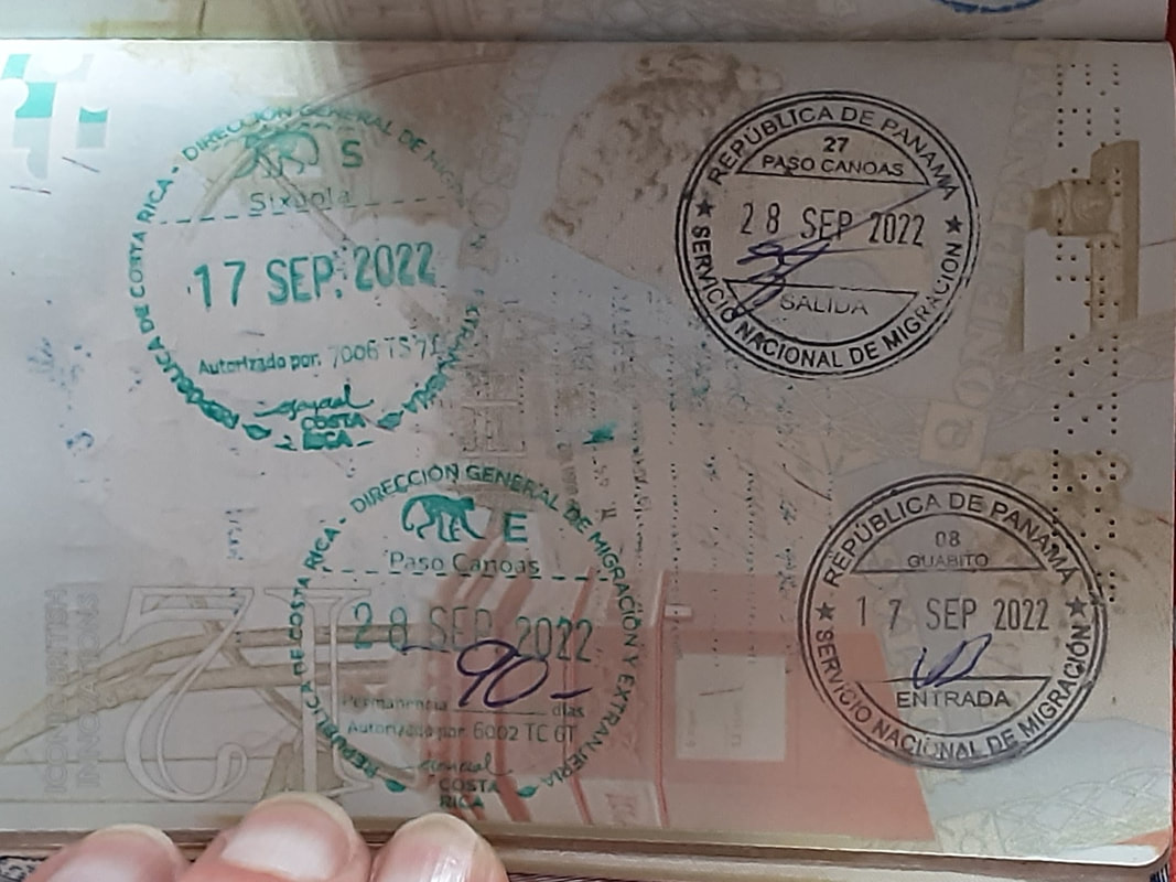 Panamania exit and Costa Rican entry stamps: