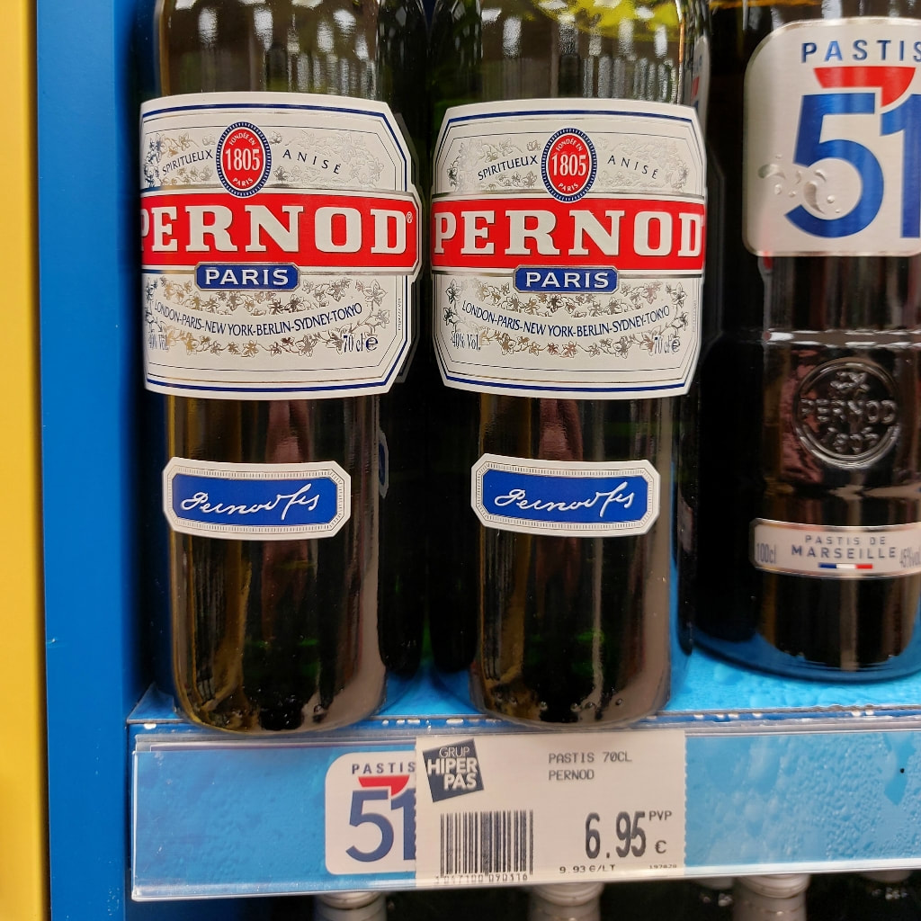 bottles of Pernod at the Hypermarket in Andorra