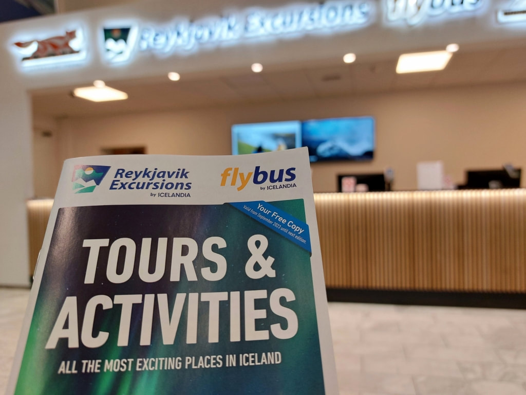 Reykjavik Excursions brochure at the BSI bus terminal in Reykjavik
