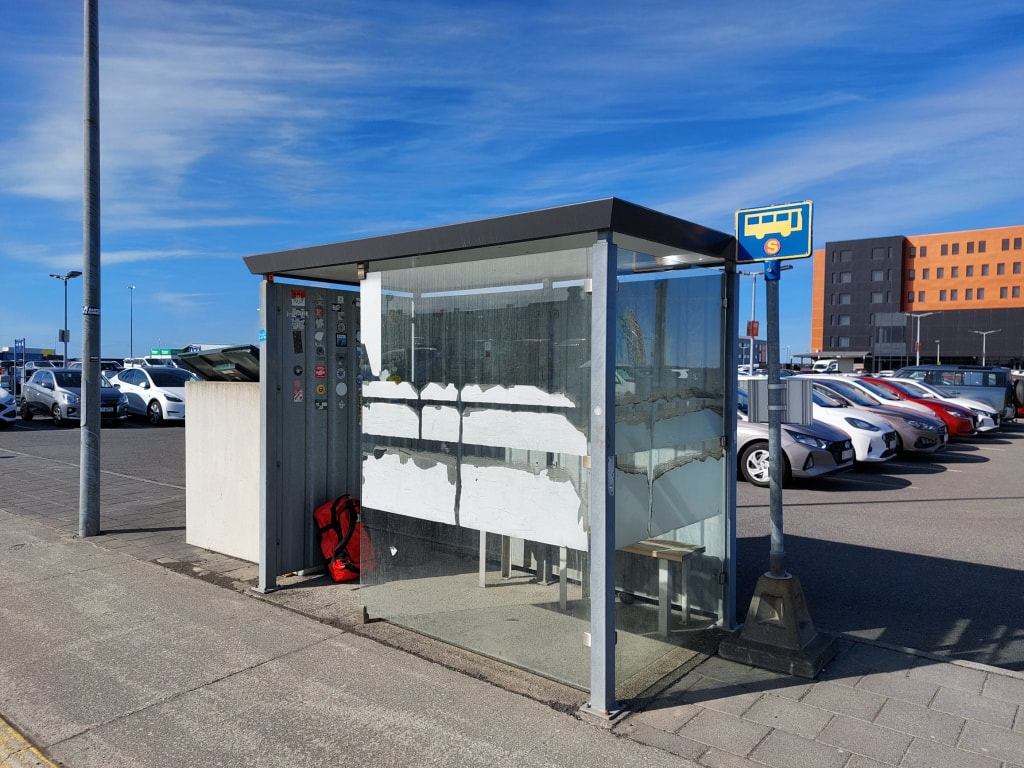 bus stop for bus number 55 at the Reykjavik airport