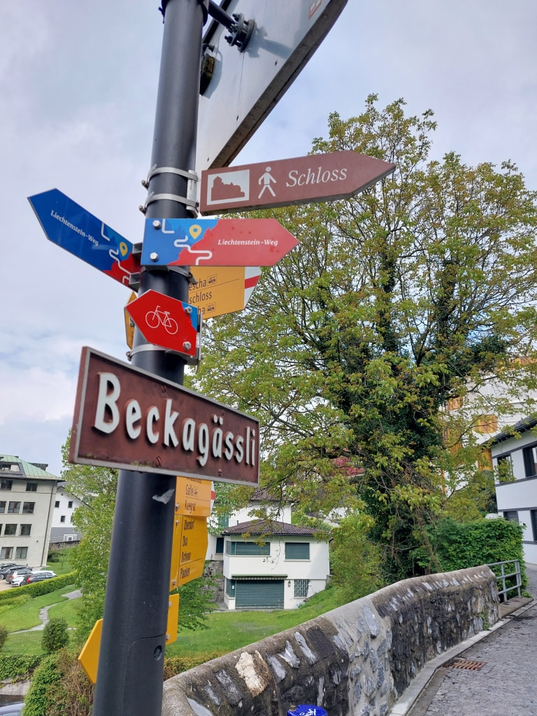 sign post in Vaduz with directions to the castle