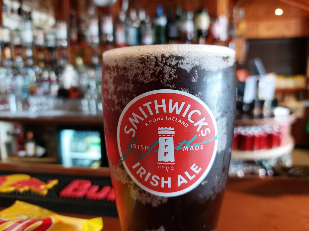 A pint of Smithwick's at McCuaig's Bar on Rathlin Island