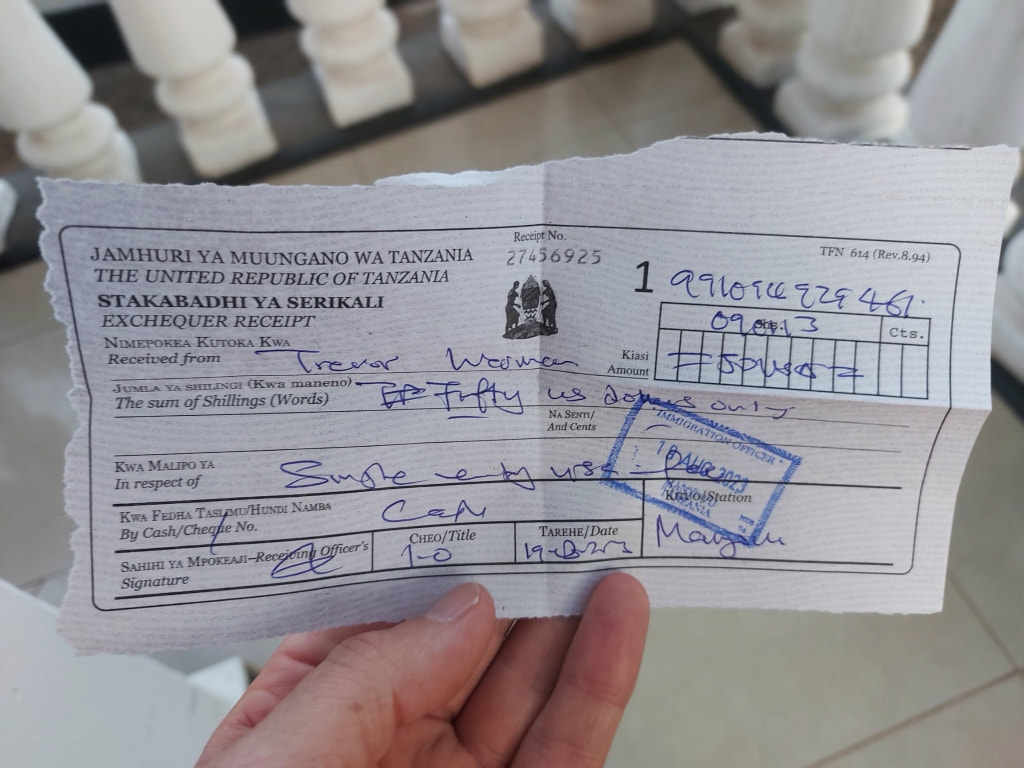 Tanzania visa on arrival receipt