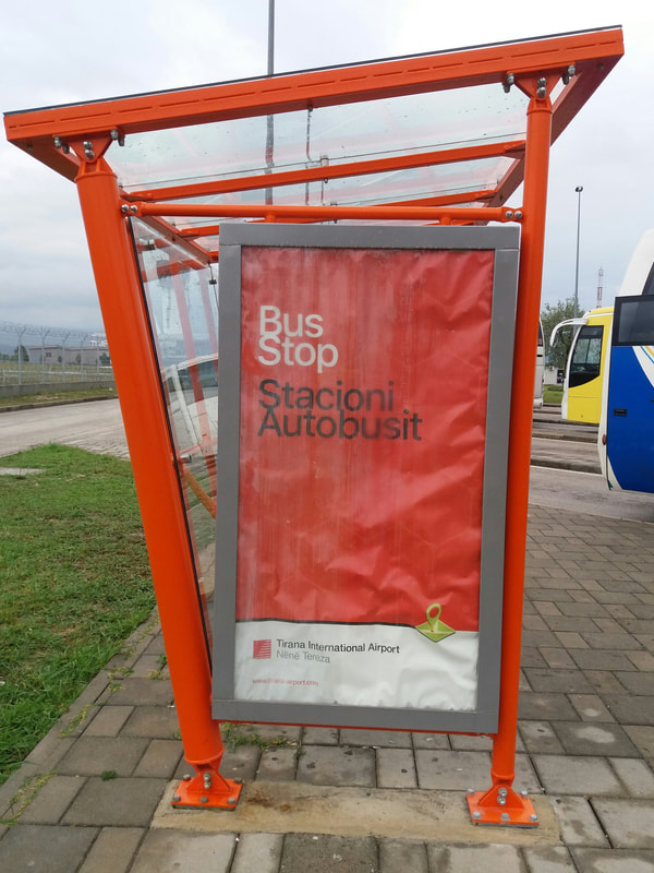Bus stop at Tirana International Airport