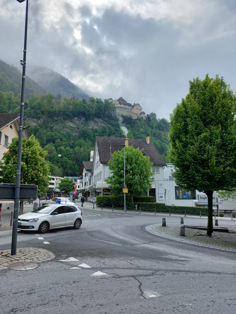street view in Vaduz with the castle in the background