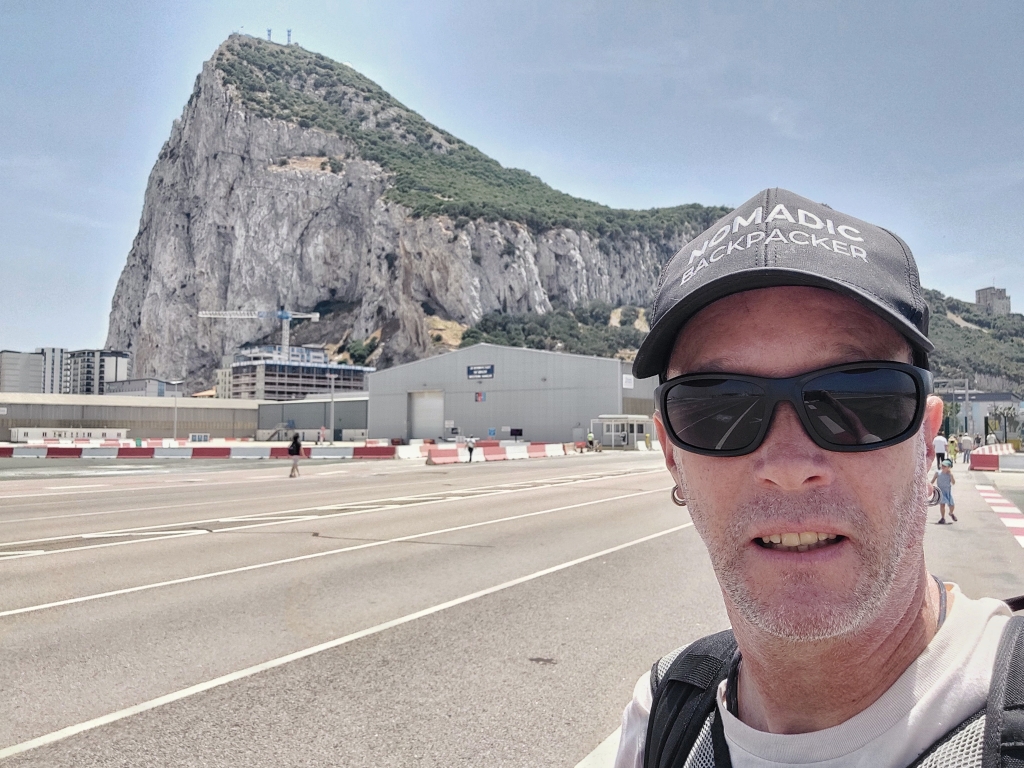 Nomadic Backpacker crossing the runway, entering Gibraltar