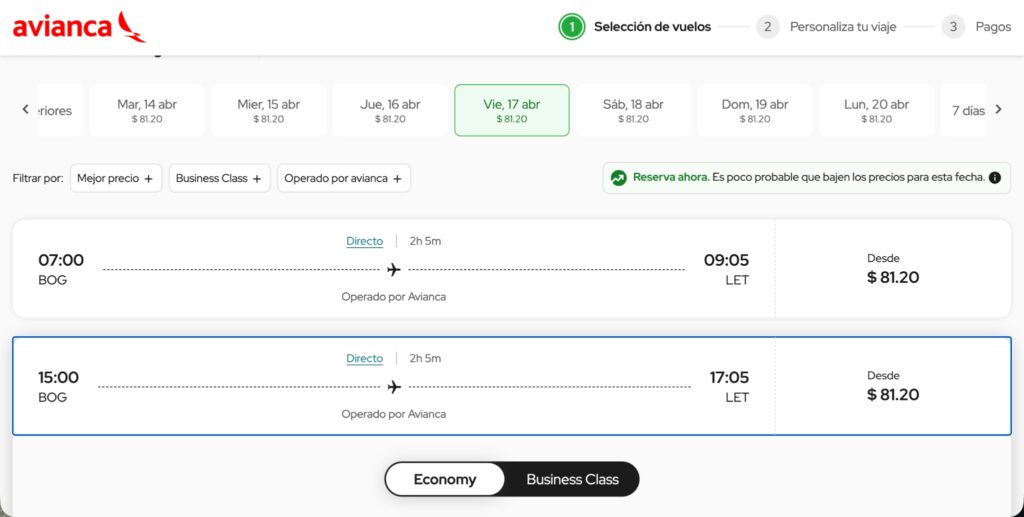 Bogota to Leticia Avianca flight schedule