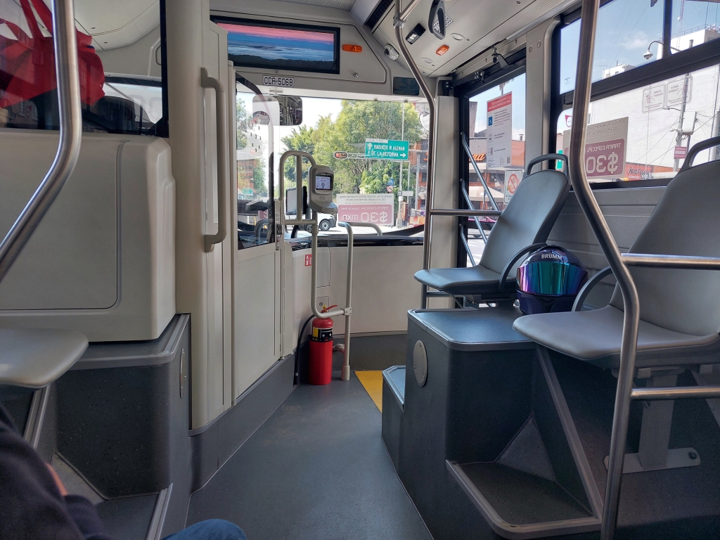 Interior of the Quetzalcoatl Metrobus in Mexico City