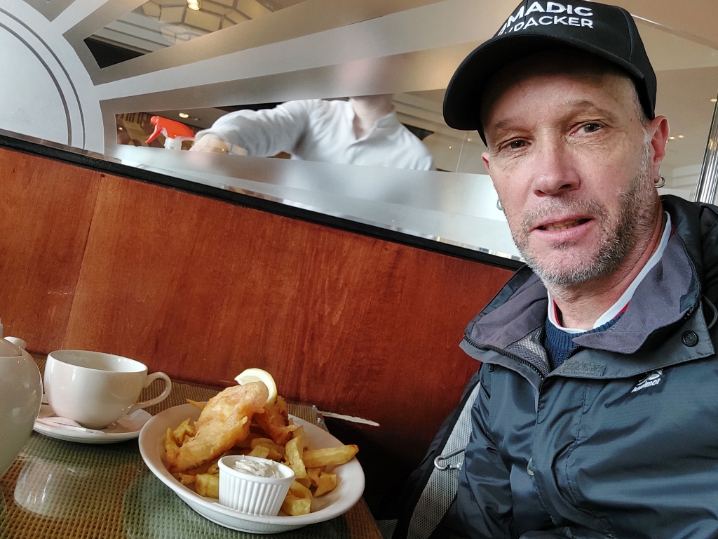 enjoying dinner at the Nardini cafe in Largs