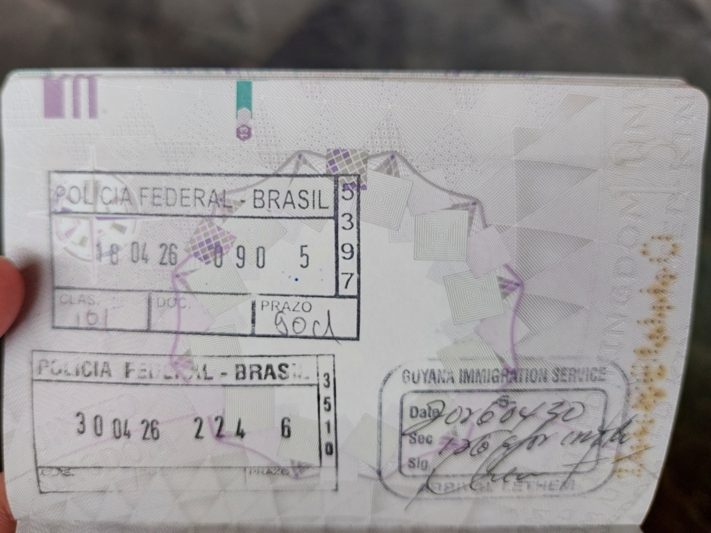 Brazil entry and exit stamps Guyana entry stamp