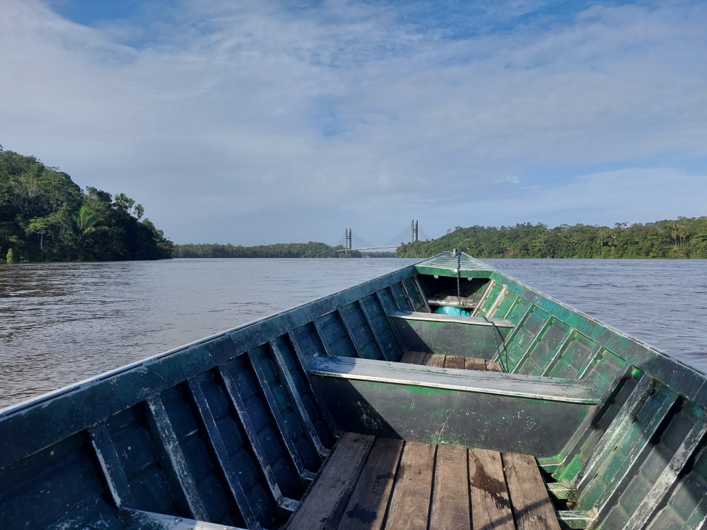 Travelling on a pirogue on the Rio Oiapoque in Brazil
