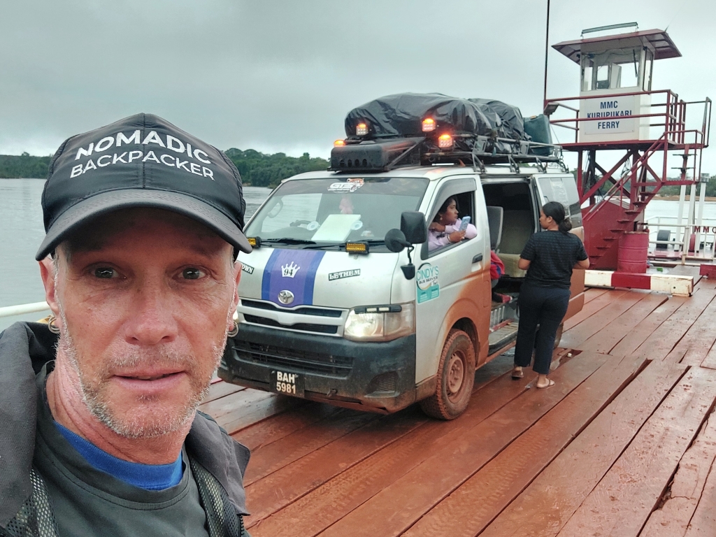 Taking the pontoon at Kurupukari Crossing