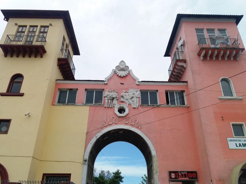 Entrance archway to the Textile Factory in Kombinat ,Tirana