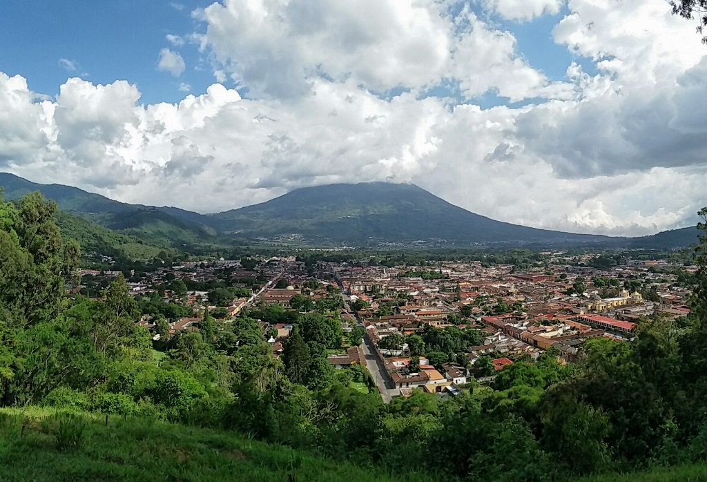 view of Antigua from the top of the Cerro de la Cruz